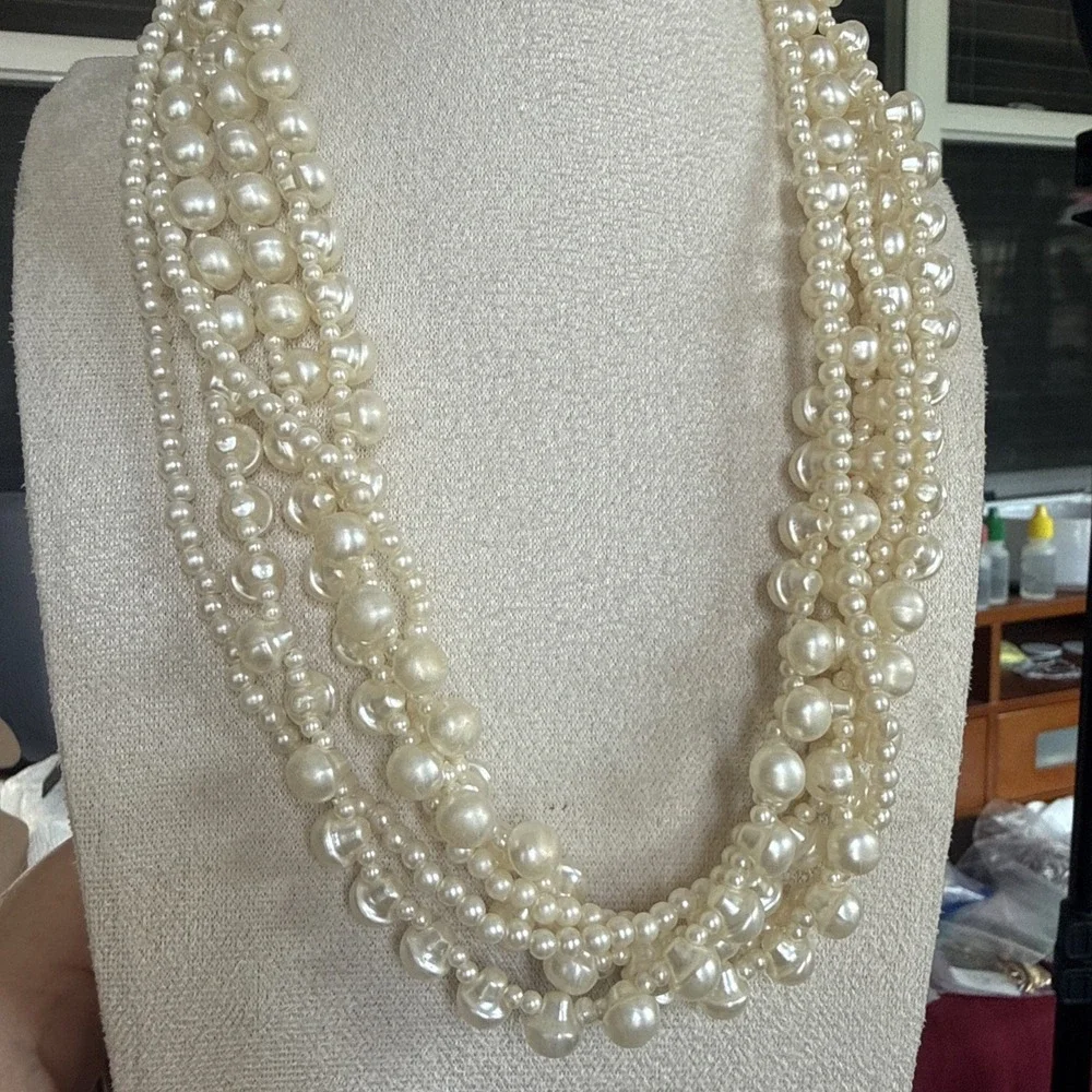 Vintage SHB 6-Strand Multi-Strand Twisted Baroque Faux Pearl Statement Necklace